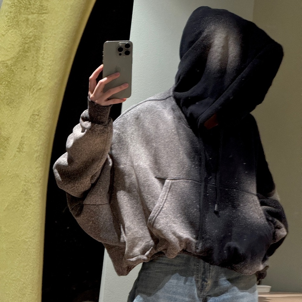 R13 Oversized Two-Tone Black and Gray popover Hoodie